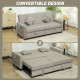 Three-Person Velvet-Feel Sofa Bed - Beige