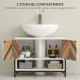 Under Sink Bathroom Cabinet, Rustic Under Sink Cabinet with Herringbone Doors and Open Compartment for Basin with or without Ped