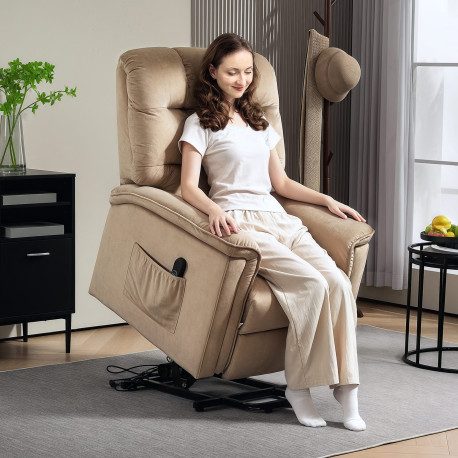 Velvet-Feel Electric Lift Recliner Chair - Brown