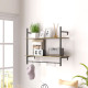 Wall Mounted Floating Shelves with 4 Hooks, Rustic Wall Shelf Unit for Living Room, Entryway, Grey