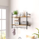 Wall Mounted Floating Shelves with 4 Hooks, Rustic Wall Shelf Unit for Living Room, Entryway, Rustic Brown