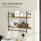 Wall Mounted Floating Shelves with 4 Hooks, Rustic Wall Shelf Unit for Living Room, Entryway, Rustic Brown