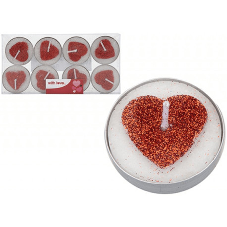 Pack of 8 Glitter Heart Candles