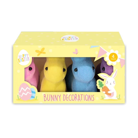 Pack of 4 Mini Flocked Bunny Decorations