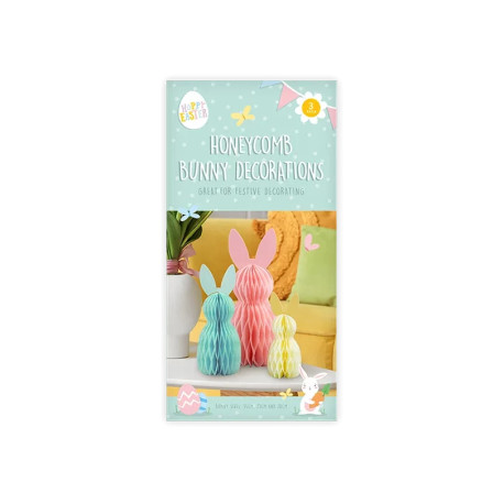 Pack of 3 Honeycomb Bunny Decorations