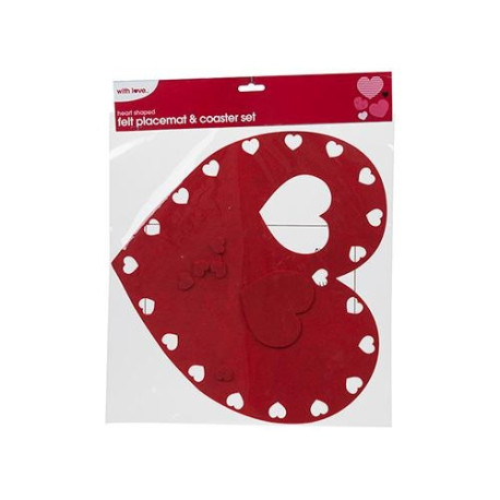 Heart Shaped Felt Placemat and Coaster Set in Bag with Header Card