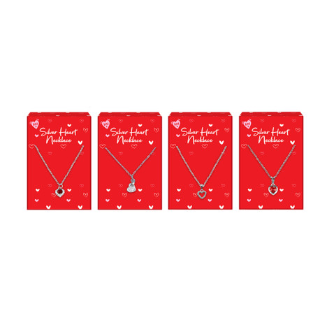 Assorted Valentines Day Silver Heart Necklaces