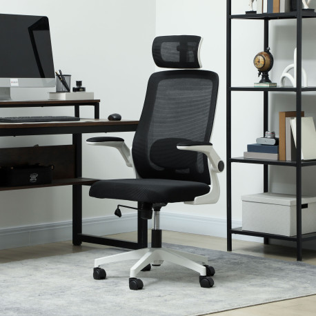 Executive Office Chair, Ergonomic Mesh High Back Desk Chair with Flip-up Armrest, Adjustable Lumbar Support, Rotatable Headrest,