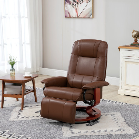 Faux Leather Armchair, with 145° Reclining Back and Footrest - Brown