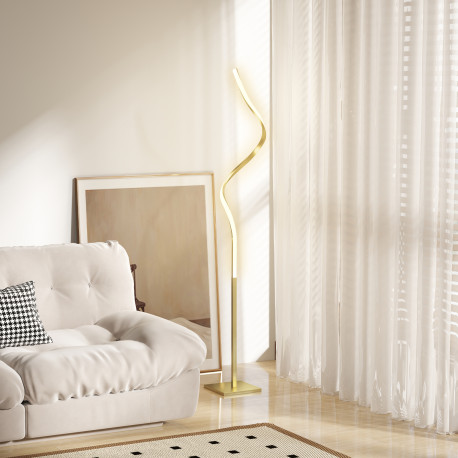 LED Floor Lamp with 3 Adjustable Brightness, Modern Standing Lamp with Foot Switch for Bedroom, Living Room, Gold Tone