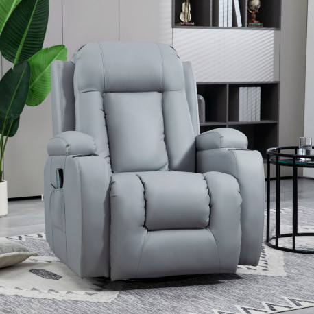 Massage Recliner Chair with 8 Vibration & Heat, PU Leather Recliner Armchair with Cup Holders and Side Pockets, Manual Reclining