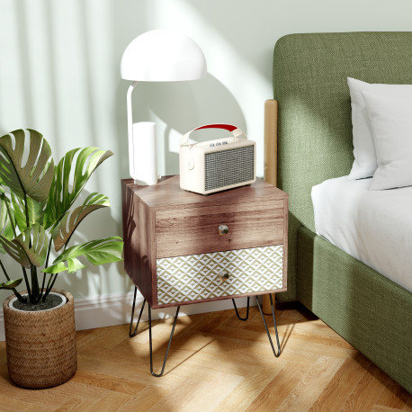 Nightstand, 2-Drawer Bedside Table, Bedside Cabinet, Sofa End Side Table for Living Room, Bedroom, Rustic Brown