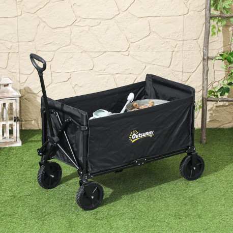 Outsunny 120L Folding Garden Trolley Cart, Outdoor Collapsible Wagon with Wheels and Adjustable Handle for Beach, Camping, Festi