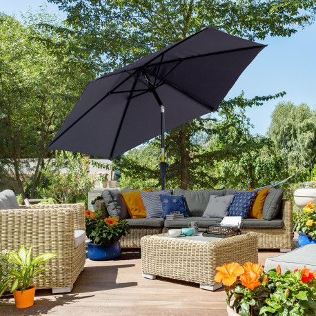 Outsunny 2.6M Garden Parasol Umbrella with Tilt and Crank, Outdoor Sun Parasol Sunshade Shelter with Aluminium Frame, Grey