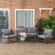 Outsunny 4 Pieces Garden Sofa Set 2 Single Armchair 1 Bench &amp; Side Table Set Aluminium Frame Patio Furniture with Cushions Grey