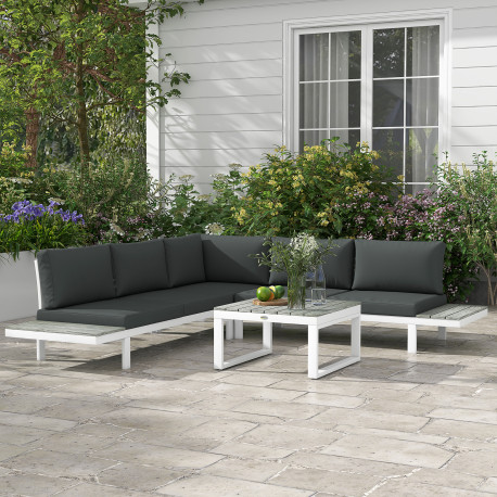 Outsunny 4 Pieces Patio Garden Set with 5-Level Recline Corner Sofa, Outdoor Garden Lounge Sectional Conversation Sofa Set with 