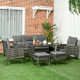 Outsunny 5 Seater Rattan Garden Furniture Set, 2 Armchairs, 3-Seater Wicker Sofa, 2 Footstools and Glass Table, 6 Piece Patio Ra