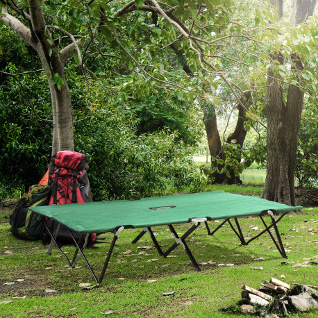 Outsunny Double Camping Cot Bed, with Bag - Green