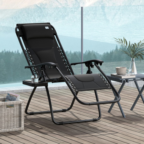 Outsunny Foldable Reclining Garden Chair, Zero Gravity Chair with Padded Seat, Cup Holder, Adjustable Backrest, Pillow for Outdo