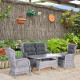 Outsunny Garden PE Rattan Dining Sofa Set, Outdoor 4 Seater Wicker Furniture, High Back Chairs with Cushions, Tempered Glass Cof
