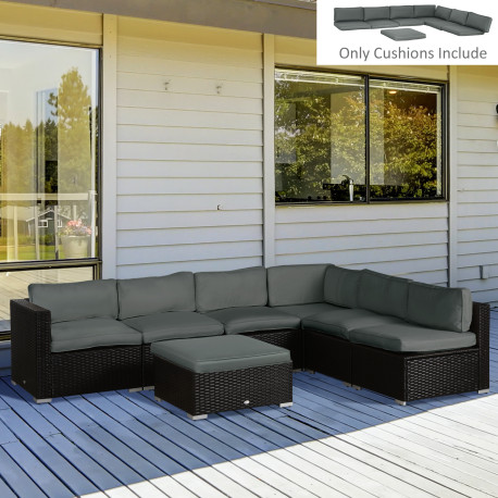 Outsunny Replacement Cushions for Rattan Furniture, 14 Piece Outdoor Seat Cushion Pad for Patio Conversation Set, 7 Seat Cushion
