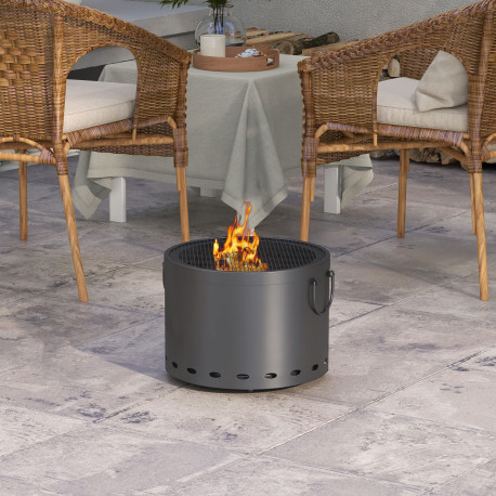 Outsunny Smokeless Fire Pit, 38cm Portable Wood Burning Firepit with Spark Screen and Poker, Low Smoke Camping Bonfire Stove for