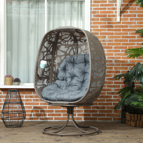 Outsunny Swivel Egg Chair with Cushions, Foldable Basket Seat and Metal Frame, Indoor Outdoor Lounge Chair for Balcony, Patio an