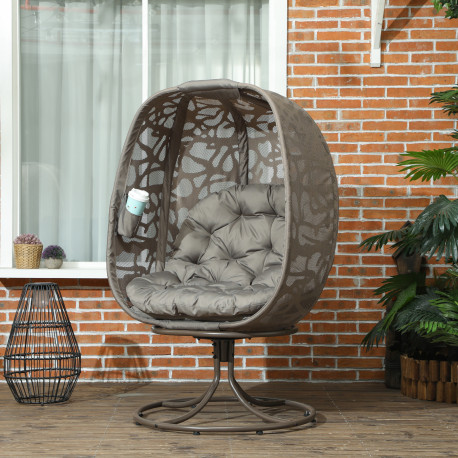Outsunny Swivel Egg Chair with Cushions, Foldable Basket Seat and Metal Frame, Indoor Outdoor Lounge Chair for Balcony, Poolside