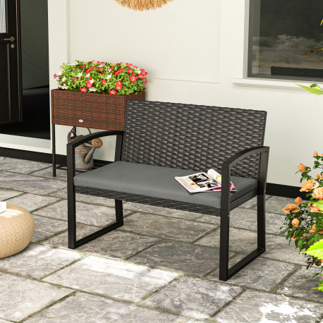 Outsunny Two-Seater Rattan Garden Bench - Grey/Black