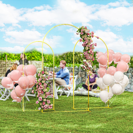 Outsunny Wedding Arch Frame Set, 2.2, 2, 1.8 m Metal Arch Backdrop Stand Set of 3, Balloon Arch Stand Set for Birthday Party, Br