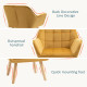 Outsunny Wooden Garden Love Seat w/ Coffee Table Umbrella Hole, Tan Brown