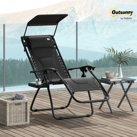 Outsunny Zero Gravity Lounger Chair, Folding Reclining Patio Chair with Shade Cover, Cup Holder, Soft Cushion and Headrest for P