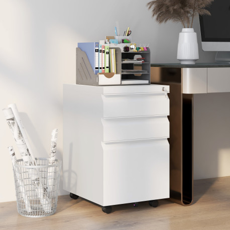 Vinsetto 3-Drawer Mobile Filing Cabinet with Pencil Tray, Steel Lockable Under Desk Drawers for Letter, A4 and Legal Size, Pre-A
